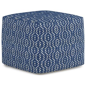 Simpli Home Graham Boho Square Pouf in Patterened Blue and Natural Cotton