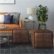 Simpli Home Brody Boho Square Pouf in Distressed Dark Brown Faux Leather