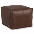 Simpli Home Brody Boho Square Pouf in Distressed Dark Brown Faux Leather