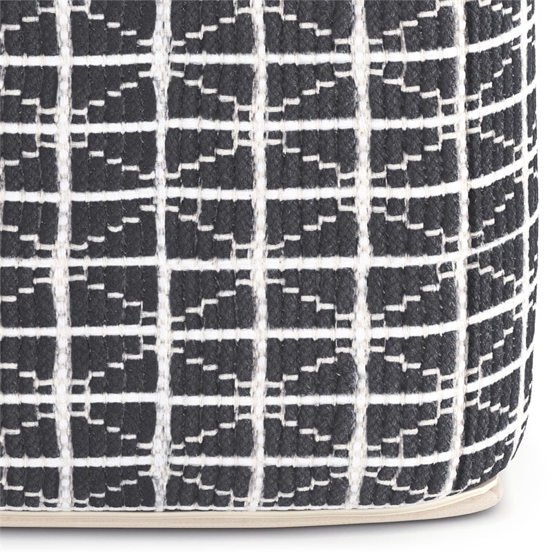 Simpli Home Noreen Boho Square Pouf in Slate Gray and White Handloom Woven Pattern