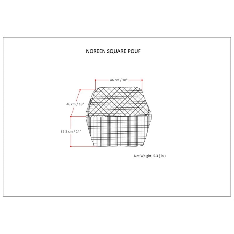 Simpli Home Noreen Boho Square Pouf in Slate Gray and White Handloom Woven Pattern