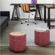 Simpli Home Larissa Boho Round Braided Pouf in Natural and Maroon Jute