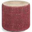 Simpli Home Larissa Boho Round Braided Pouf in Natural and Maroon Jute