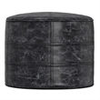 Simpli Home Connor Boho Round Pouf in Distressed Black Genuine Leather