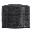 Simpli Home Connor Boho Round Pouf in Distressed Black Genuine Leather