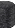 Simpli Home Connor Boho Round Pouf in Distressed Black Genuine Leather