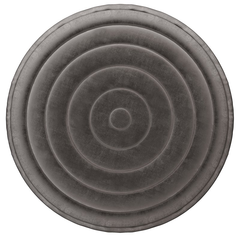 Simpli Home Vivienne Boho Round Pouf in Gray Velvet Fabric