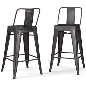 Simpli Home Rayne 24&quotH Metal Counter Height Stool in Gunmetal Gray (Set of 2)