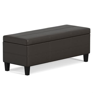 Simpli Home Afton 48&quot Faux Leather Rectangle Storage Ottoman Bench Tanners Brown