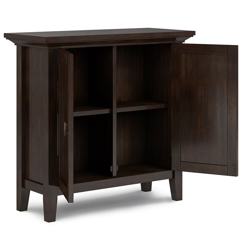 Redmond Solid Wood 32inch WideTransitional Low Storage Cabinet in Brunette Brown
