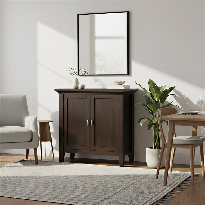Redmond Solid Wood 32inch WideTransitional Low Storage Cabinet in Brunette Brown