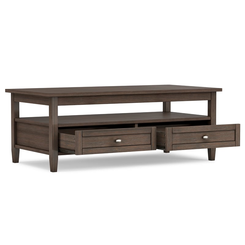 Warm Shaker Solid Wood 48 inch Wide Transitional Coffee Table in Farmhouse Brown