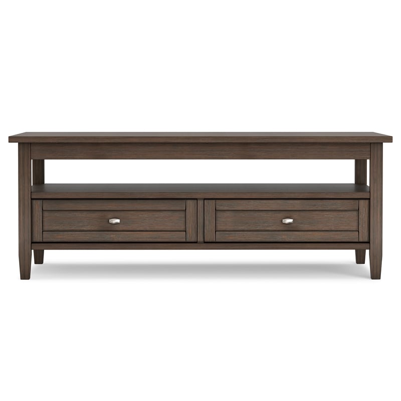 Warm Shaker Solid Wood 48 inch Wide Transitional Coffee Table in Farmhouse Brown