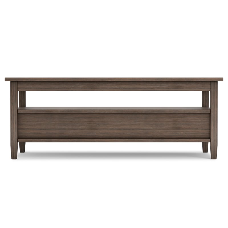 Warm Shaker Solid Wood 48 inch Wide Transitional Coffee Table in Farmhouse Brown