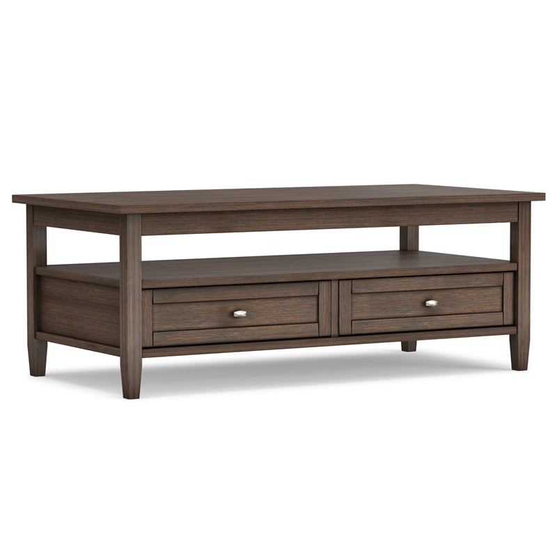 Warm Shaker Solid Wood 48 inch Wide Transitional Coffee Table in Farmhouse Brown