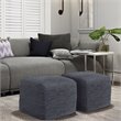 Simpli Home Fredrik Boho Square Pouf in Dark Blue Woven Genuine Leather