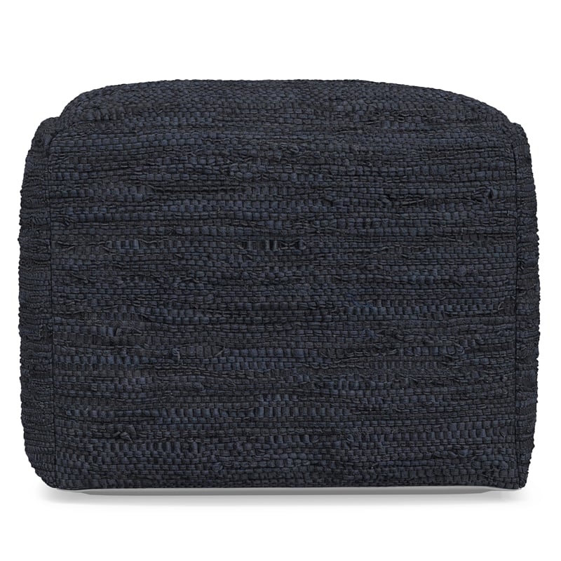 Simpli Home Fredrik Boho Square Pouf in Dark Blue Woven Genuine Leather