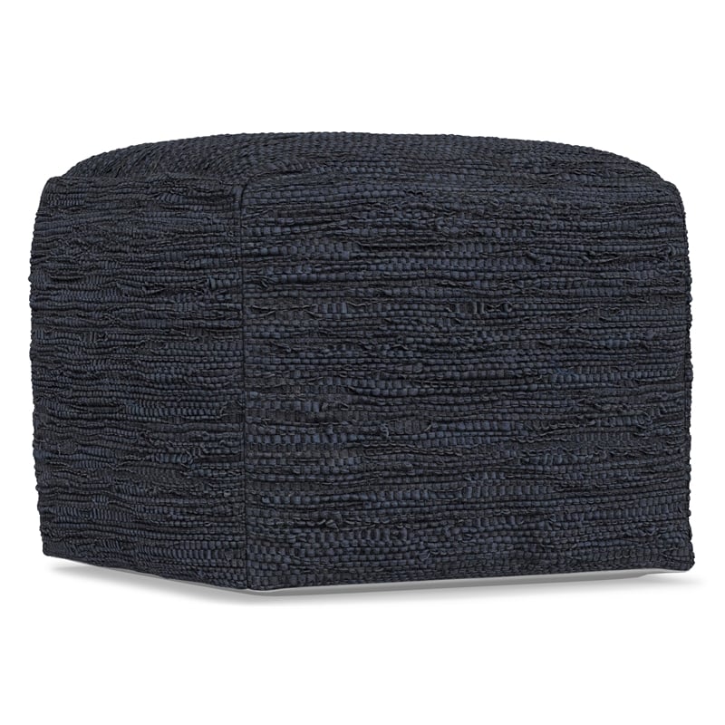 Simpli Home Fredrik Boho Square Pouf in Dark Blue Woven Genuine Leather