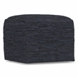 Simpli Home Fredrik Boho Square Pouf in Dark Blue Woven Genuine Leather
