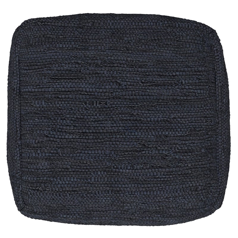 Simpli Home Fredrik Boho Square Pouf in Dark Blue Woven Genuine Leather