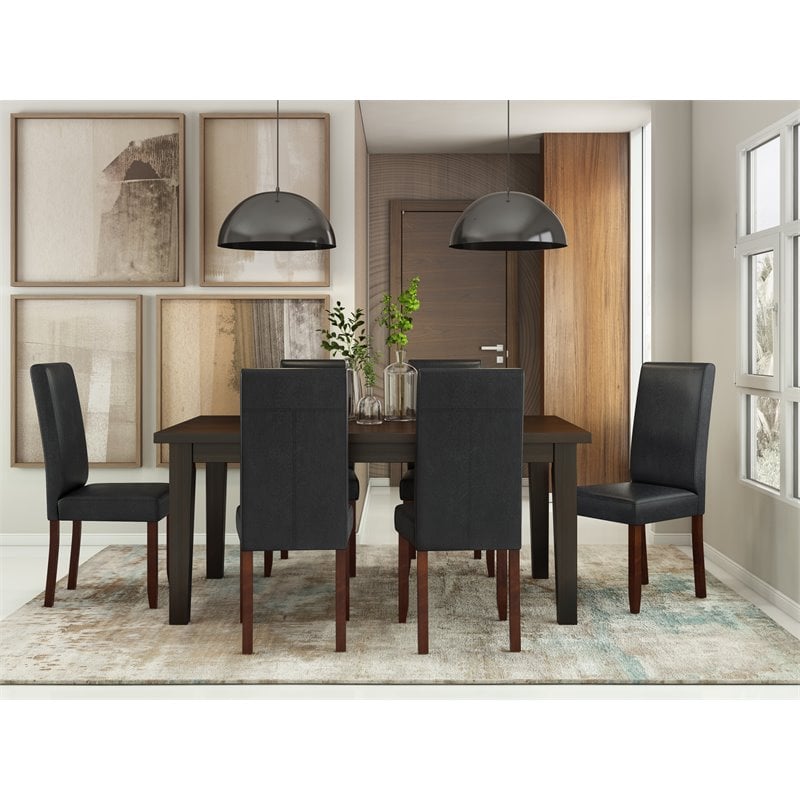 Simpli Home Acadian Transitional Parson Dining Chair (Set of 2) in Distressed Black Faux Leather