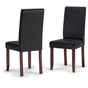 Simpli Home Acadian Transitional Parson Dining Chair (Set of 2) in Distressed Black Faux Leather