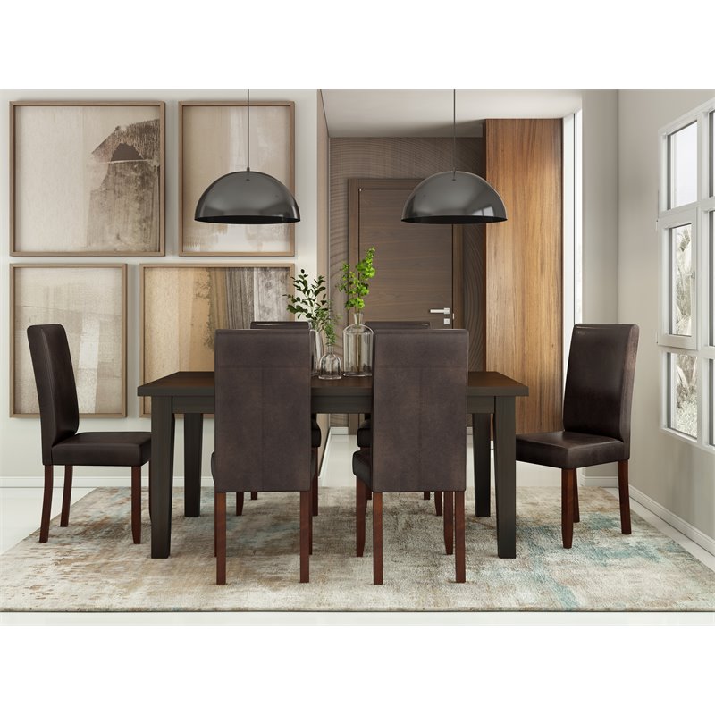Acadian Transitional Parson Dining Chair (2pcs) in Distressed Brown Faux Leather
