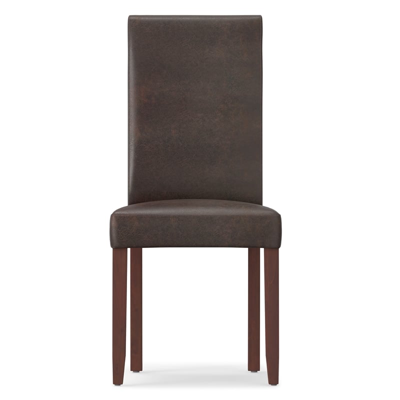 Acadian Transitional Parson Dining Chair (2pcs) in Distressed Brown Faux Leather