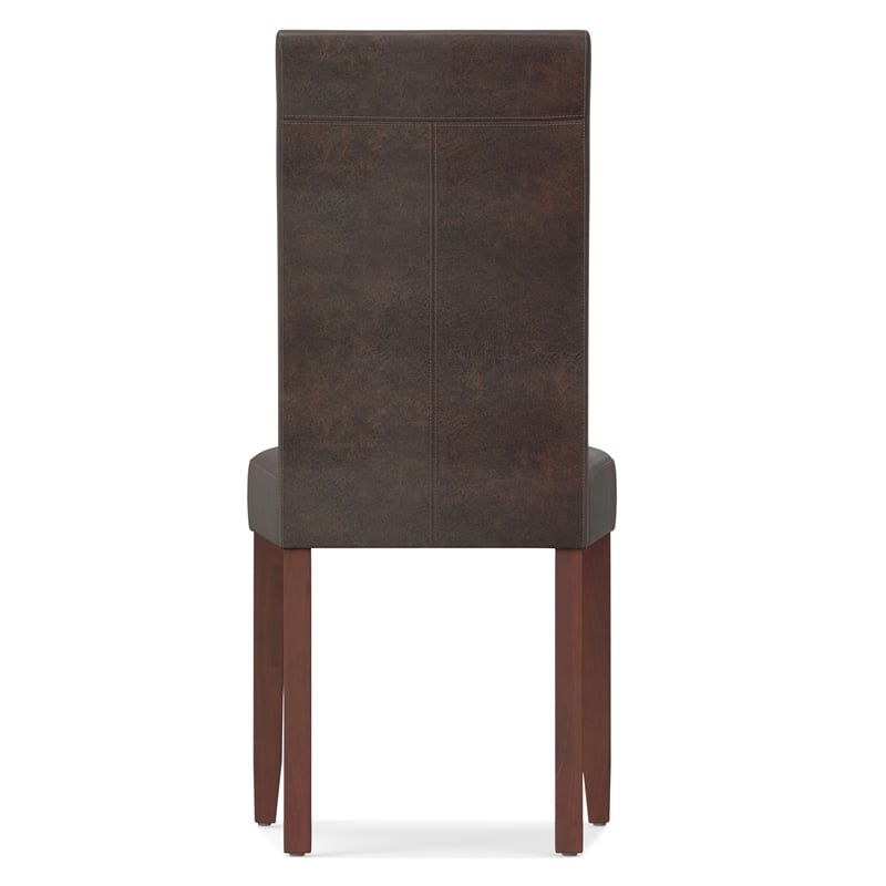 Acadian Transitional Parson Dining Chair (2pcs) in Distressed Brown Faux Leather