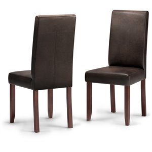 simpli home acadian transitional parson dining chair (set of 2) in distressed brown faux leather