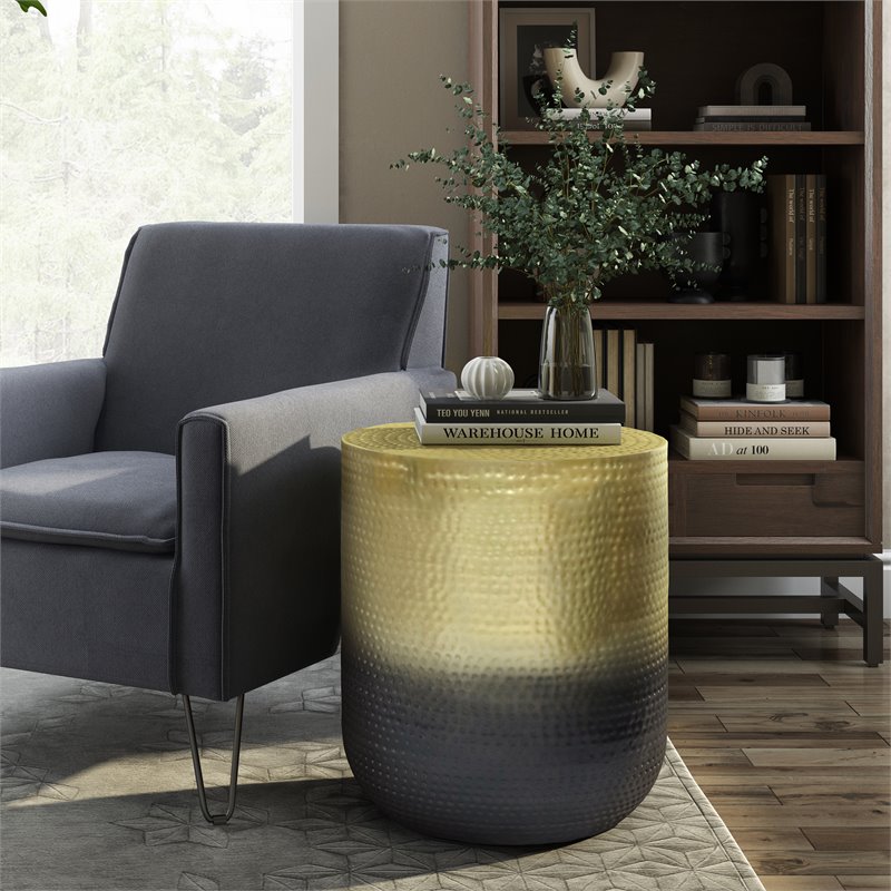 Simpli Home Kacy 19 inch Wide Boho Metal Side Table in Gold Ombre & Assembled