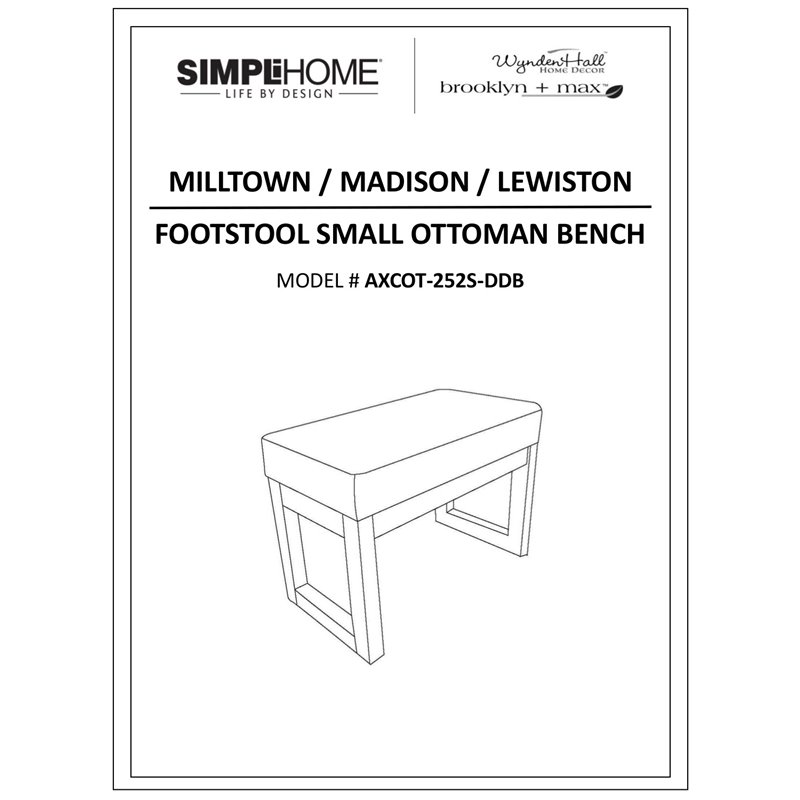 Simpli Home Milltown Small Ottoman Bench in Distressed Black Faux Leather