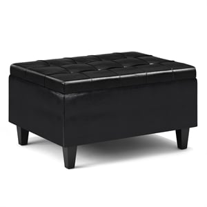 Harrison 34&quot Transitional Rectangle Coffee Table Ottoman in Black Faux Leather