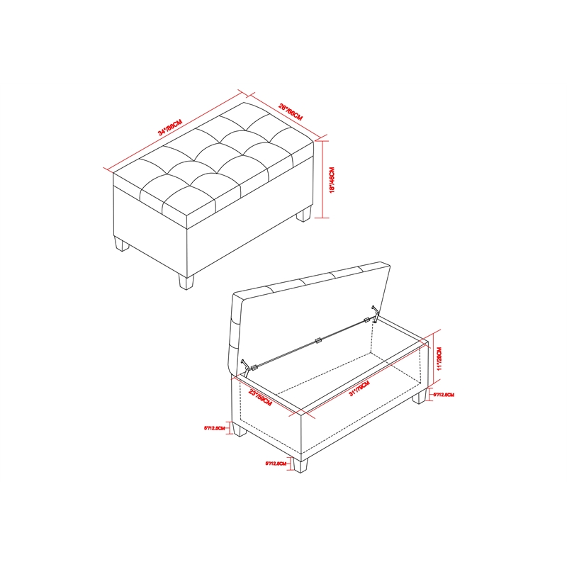 Simpli Home Harrison Small Coffee Table Storage Ottoman in Slate Gray Linen Look