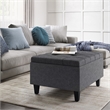 Simpli Home Harrison Small Coffee Table Storage Ottoman in Slate Gray Linen Look