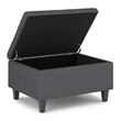 Simpli Home Harrison Small Coffee Table Storage Ottoman in Slate Gray Linen Look