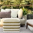 Simpli Home Liam Boho Square Woven Pouf in Natural and White