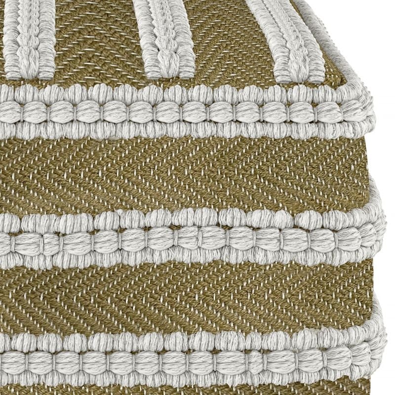 Simpli Home Liam Boho Square Woven Pouf in Natural and White