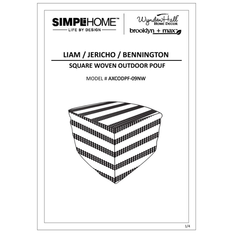 Simpli Home Liam Boho Square Woven Pouf in Natural and White