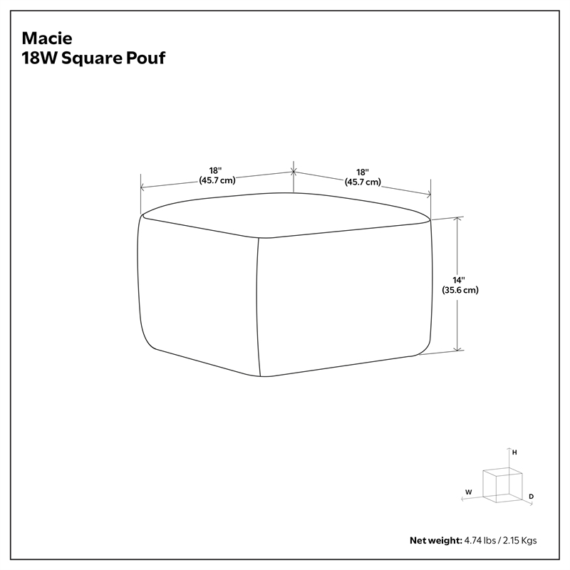 Simpli Home Macie 18 inch Wide Boho Square Pouf in Gray and White PET Polyester