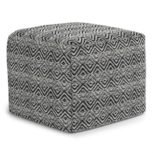 simpli home hendrik boho square woven pouf in gray-black recycled pet polyester