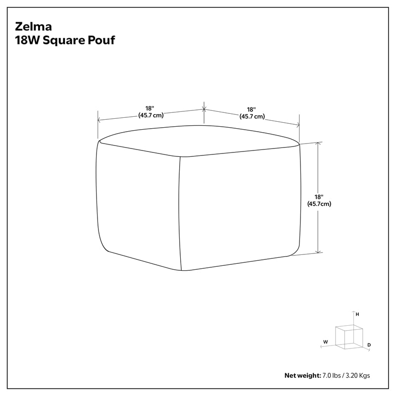 Simpli Home Zelma 18 inch Wide Boho Square Pouf in Cream & Natural PET Polyester