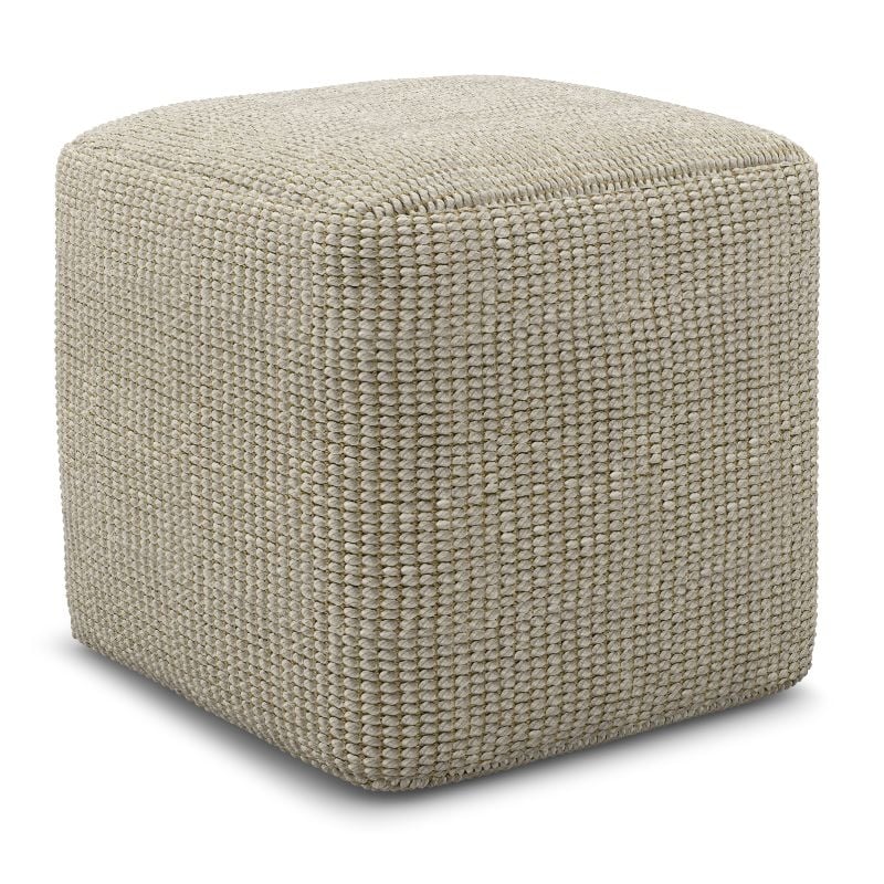 Simpli Home Zelma 18 inch Wide Boho Square Pouf in Cream & Natural PET Polyester