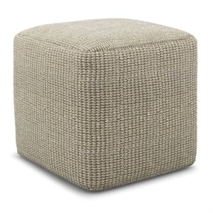 Simpli Home Zelma 18 inch Wide Boho Square Pouf in Cream & Natural PET Polyester