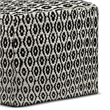 Simpli Home Kiana Boho Square Woven Pouf in Black and White
