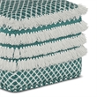Simpli Home Leah Boho Square Woven Pouf in Turquoise and White