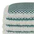 Simpli Home Leah Boho Square Woven Pouf in Turquoise and White