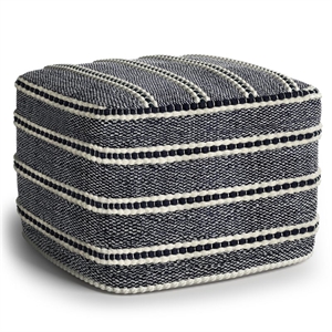 simpli home corrie boho square woven pouf in navy and white