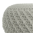 Simpli Home Nisi Boho Round Knitted Pouf in Light Gray Recycled PET Polyester