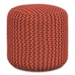 Simpli Home Wynne 18 inch Wide Boho Round Knitted Pouf in Orange PET Polyester